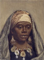 北アフリカの女性の頭（トイレと紙に鉛筆）